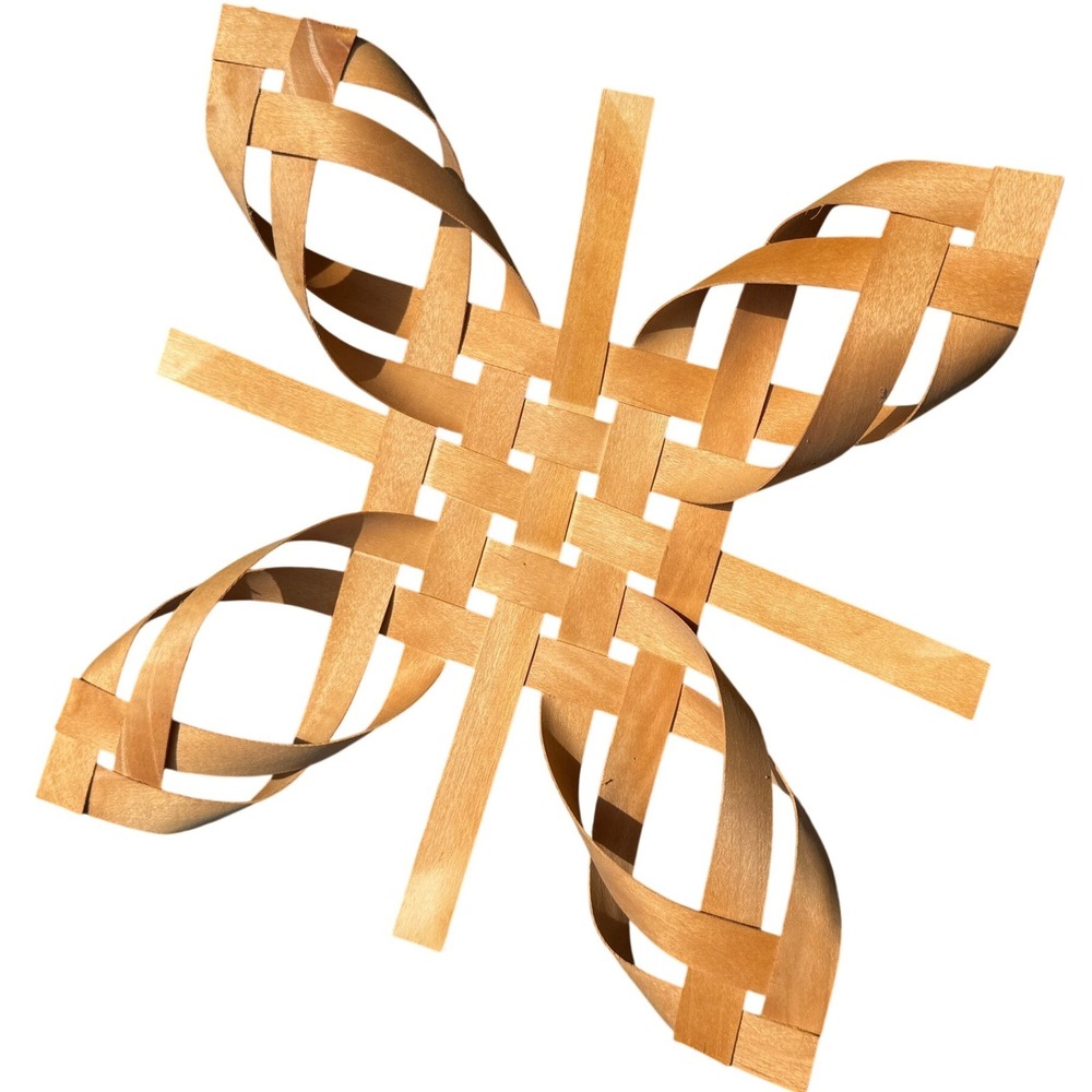 Vintage Woven Wood Scandinavian Star Snowflake Wall‎ Hanging 14" Natural Birch